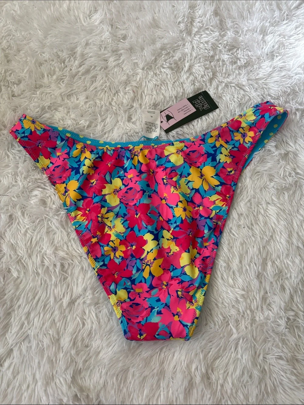 NWT Wild Fable Floral Polka Dot Reversible Ultra High Leg Swim Bottoms Size XL